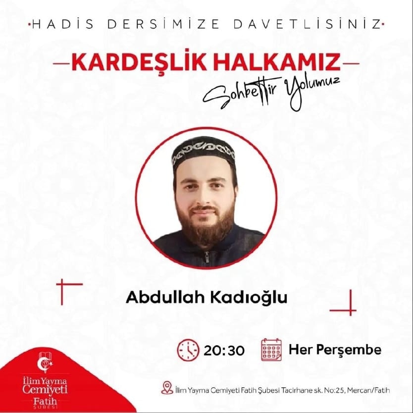 İYC Fatih şubesi olarak Abdullah Kadıoğlu hocamızla gerçekleştireceğimiz sohbetimize davetlisiniz.

📌 İYC Fatih
🗓 Her Perşembe 
⏱ 20:30

<a href="/abdkadioglu/">Abdullah Kadıoğlu</a>