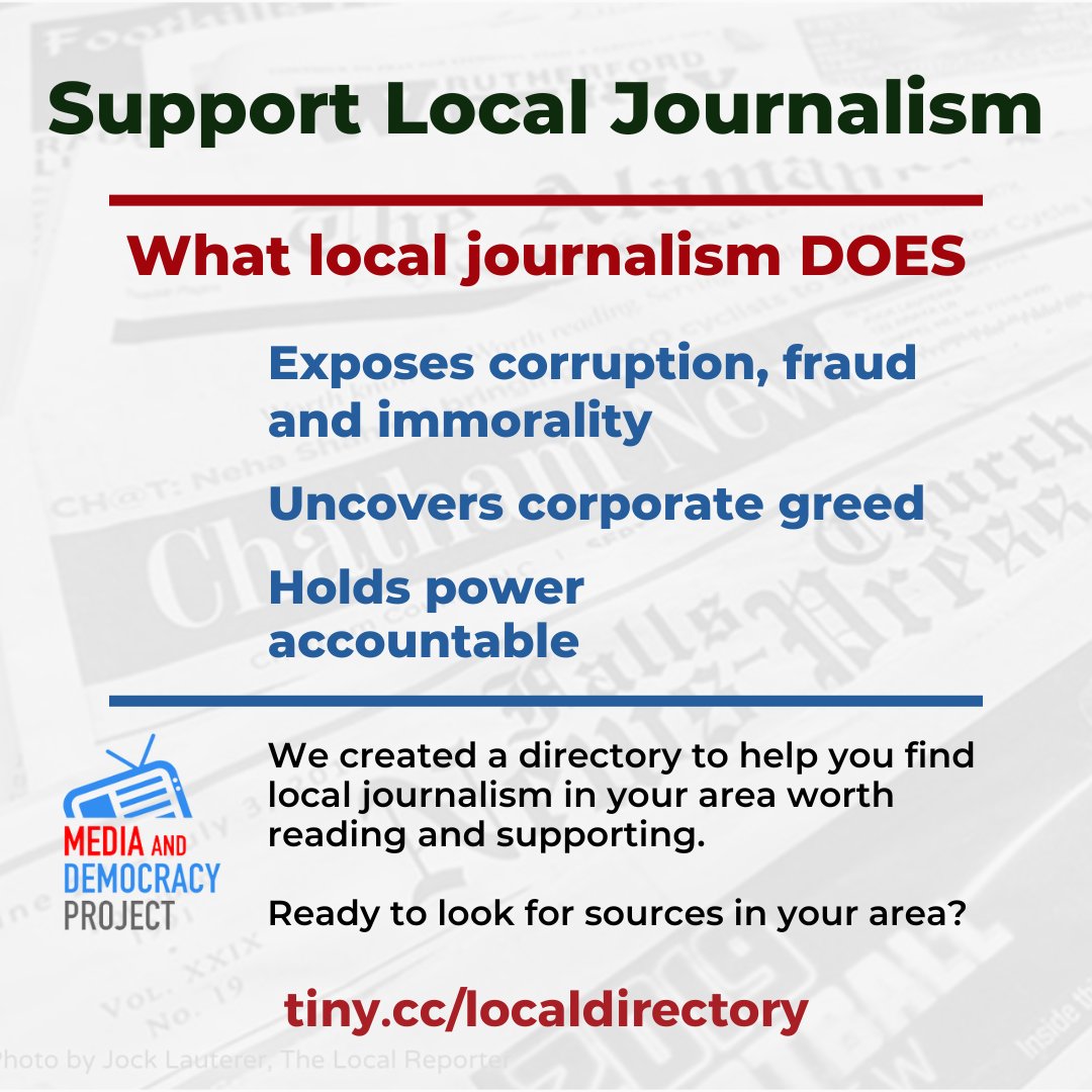 @CommonCause @CSnyderHall @CommonCauseDE Thank you @CapeGazette!

One major reason we need local news!

#LocalJournalism #FixMediaNow #DefendDemocracy