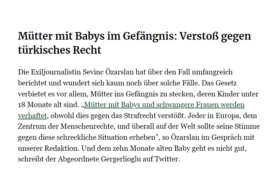 Tutsak bebek İpek Kübra, Almanya'nın etkili haber sitelerinden biri olan Frankfurter Rundschau'da bugün haber oldu.

Ganz herzlichen Dank, dass Sie für inhaftierte Babys Ihre Stimme erheben. <a href="/fr/">FrankfurterRundschau</a>

OnAylıkKübra Hapiste <a href="/adalet_bakanlik/">T.C. Adalet Bakanlığı</a>

fr.de/politik/tuerke…