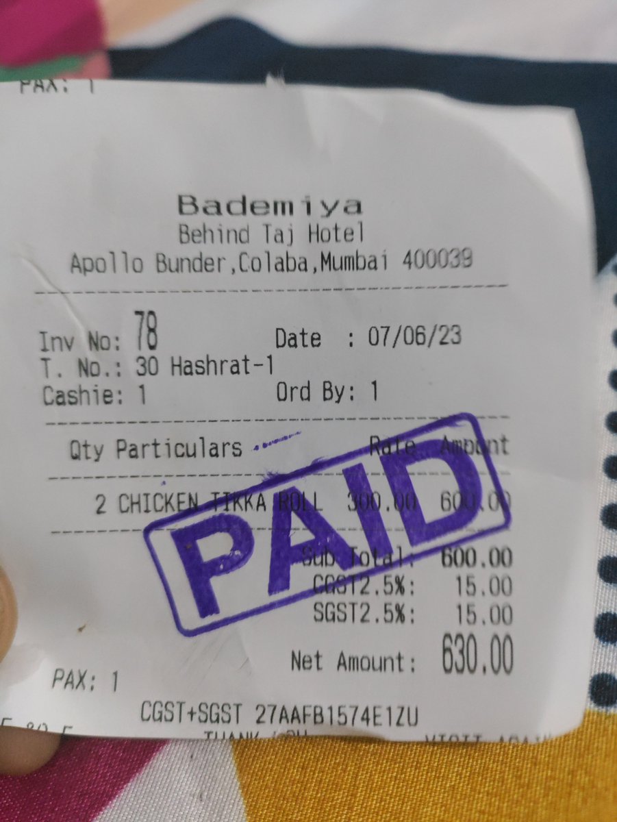 Fake GST No. being used to dupe customers by famous bademiya restaurant in colaba, Mumbai.