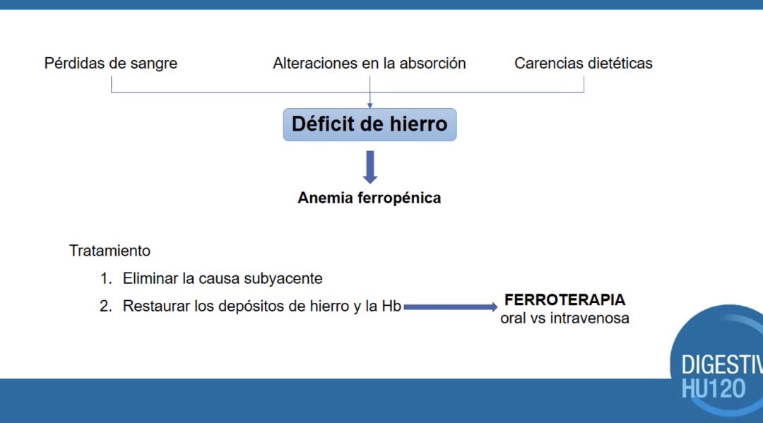 DigestivoHU12O's tweet image. ¡Buenas noches! 📣 📣 📣 traemos la #sesióndelservicioDig12 

Manejo de la ferropenia en enfermedades digestivas, magnífico repaso de la Dra. María Arranz

Muy difícil resumir, porque todo es interesante!🧵👇🏻