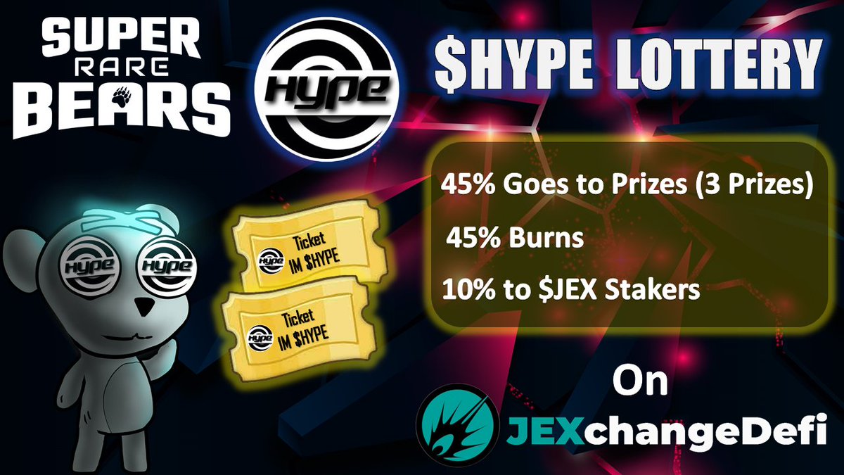 We are live #MultiversX $EGLD fam 🎉

Test your luck 🤞 with a brand new 🆕 raffle <a href="/jexchangedefi/">JEX ☄️</a> with tickets in 🎟️ $HYPE 😵‍💫😵‍💫

<a href="/pulsarmoney/">Pulsar Money</a> send 1000000 HYPE to the first 100 retweets 

🎟️ Tickets cost 1 million $HYPE 
🔥 45% burns
🏆 45% for prizes (3x15%)
🥩 10% for $JEX