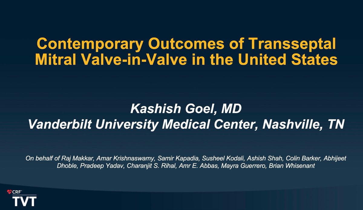 More than 300 sites do Mitral Valve-in-Valve procedures in the U.S. Join me at #TVT2023 late-breaking session on June 8 to learn more about the outcomes, trends and volume-outcome relationship of mitral VIV in the U.S. @colinbarkerMD @MayraGuerreroMD @ChetRihal @PradeepYadavMD
