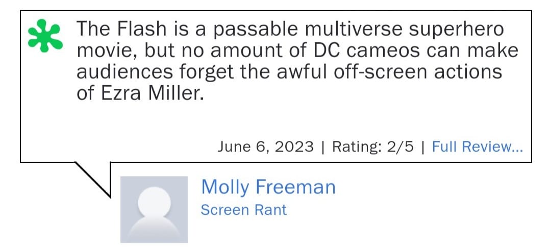 The review is not a fair representation of the #Flash movie and seems to be based on personal bias rather than an objective analysis of the film. It's important to consider multiple perspectives when evaluating a movie and not let one individual's opinions cloud our judgment.