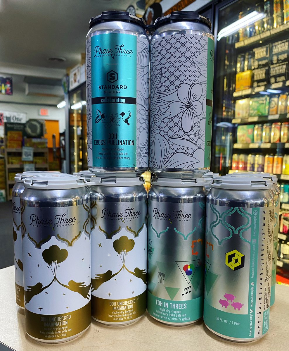 DDH Cross Pollination- DDH Hazy Double IPA
DDH Unchecked Imagination- DDH Hazy Double IPA
TDH In Trees- TDH Triple Hazy IPA 

@PhaseThreeBrew 

#beergoals #craftbeer #goodbeer #newbeer #beeroclock #phasethreebrewing