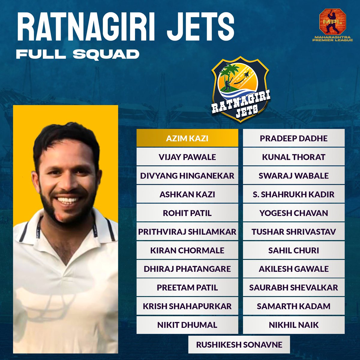 mpltournament's tweet photo. Introducing the power-packed squads of the Maharashtra Premier League 2023. 📢
Kudos to our awesome team owners for their support and enthusiasm in making the player auction so much fun!
Get ready for an electrifying season of Cricket! 🔥
.
.
.
#MPLT20 #PlayerAuctions https://t.co/psQcIAt1L4