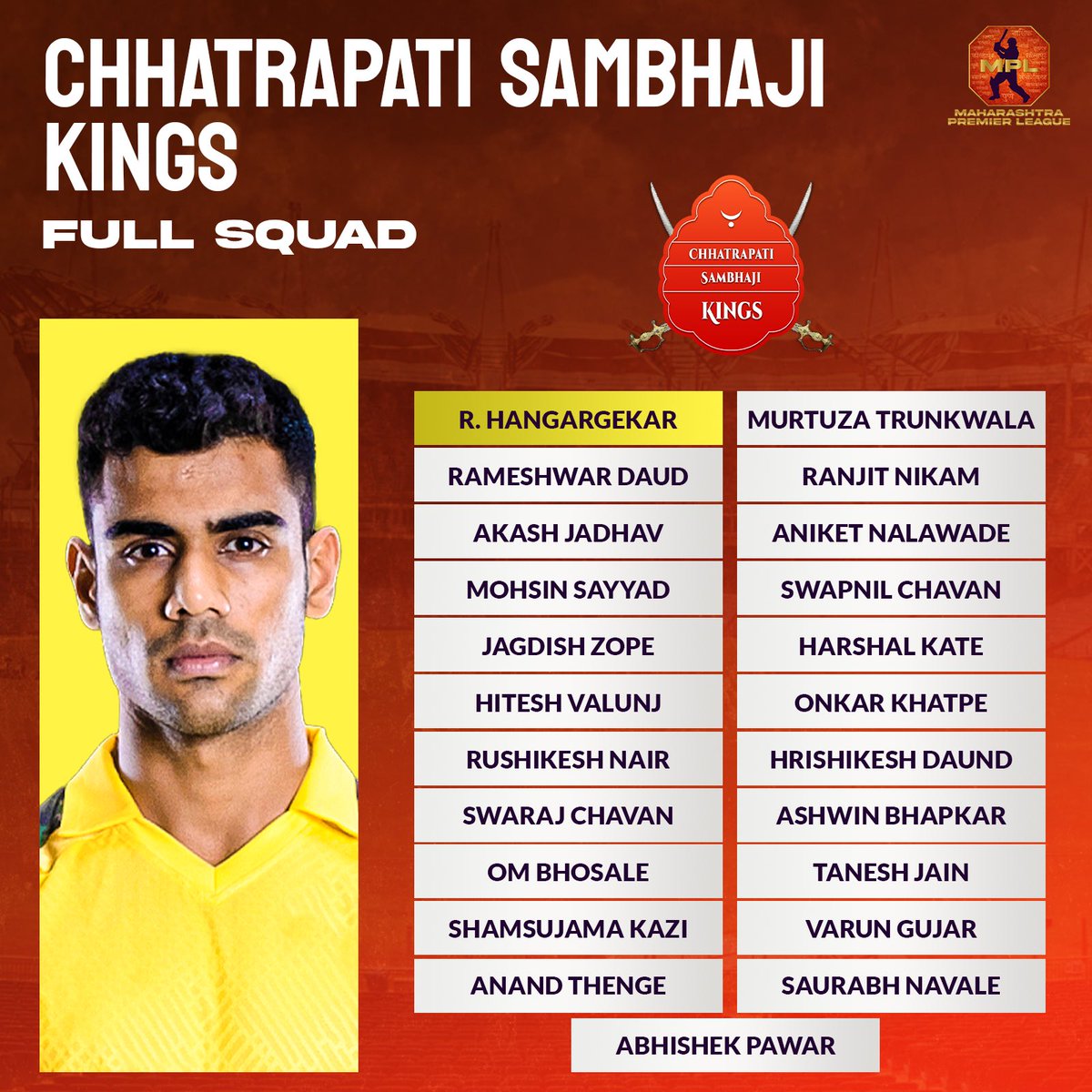 mpltournament's tweet photo. Introducing the power-packed squads of the Maharashtra Premier League 2023. 📢
Kudos to our awesome team owners for their support and enthusiasm in making the player auction so much fun!
Get ready for an electrifying season of Cricket! 🔥
.
.
.
#MPLT20 #PlayerAuctions https://t.co/psQcIAt1L4