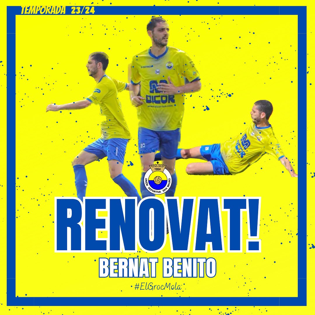𝗥𝗘𝗡𝗢𝗩𝗔𝗧🔏

Estem encantats d’anunciar la renovació del Bernat Benito, un del millors migcentres de la categoria.

Continua fent les coses així i el Municipal continuarà al•lucinant cada vegada que toquis la pilota🐙🤙

💛💛💛

#BernatBenito2024 
#ElGrocMola