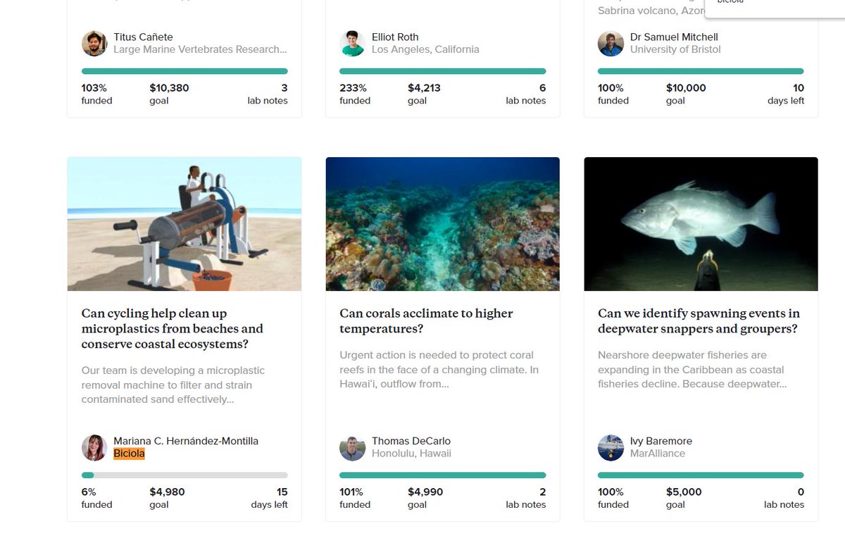 Biciola desde #Venezuela fue aceptado en la plataforma Experiment como uno de los proyectos de Ocean Solutions, un grant que se le otorgó a 50 proyectos a nivel mundial.  Y el equipo, no se rinde, está recogiendo fondos y piden colaboración. 🐠