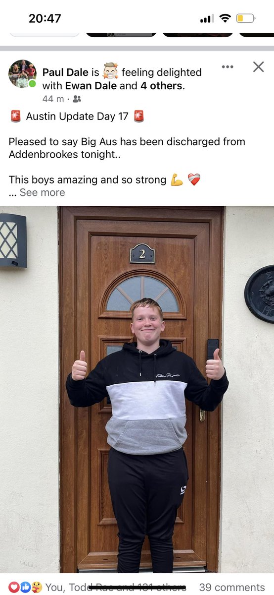 This is great news!! Austin has been discharged from hospital this evening!! <a href="/PDale1974/">Paul Dale</a> <a href="/ThurlowNunnL/">TNL</a> <a href="/IsthmianLeague/">The Pitching In Isthmian League</a> <a href="/TalkNorwichCity/">Talk Norwich City</a> <a href="/NorwichCityFC/">Norwich City FC</a> <a href="/IpswichTown/">Ipswich Town</a> <a href="/Teamgrassroots_/">Grassroots</a> <a href="/NonLeagueGuys/">The Non League Promoters</a>