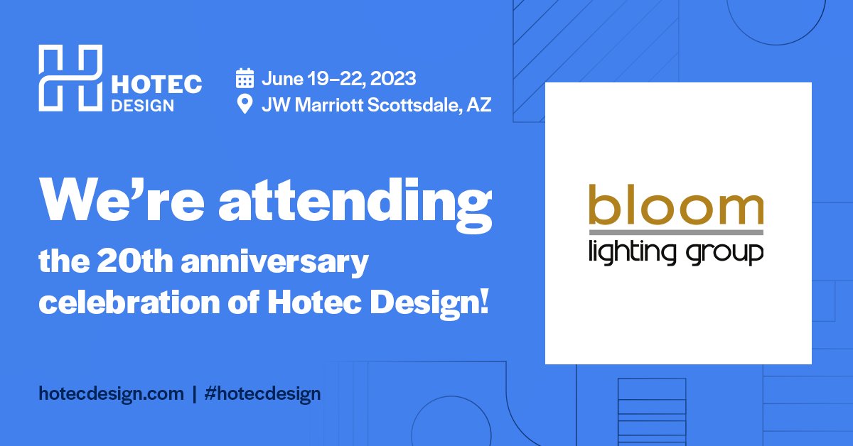 We are attending the 20th anniversary of Hotec Design at JW Marriott Scottsdale, Arizona, June 19- 22, 2023! 💡

#bloomlightinggroup #customhospitalitylighting #hotecdesign #hospitalitytradeshow #hospiltalitydesignmag #hospitalitydesign #hospitalityfurniture #hospitalitylighting