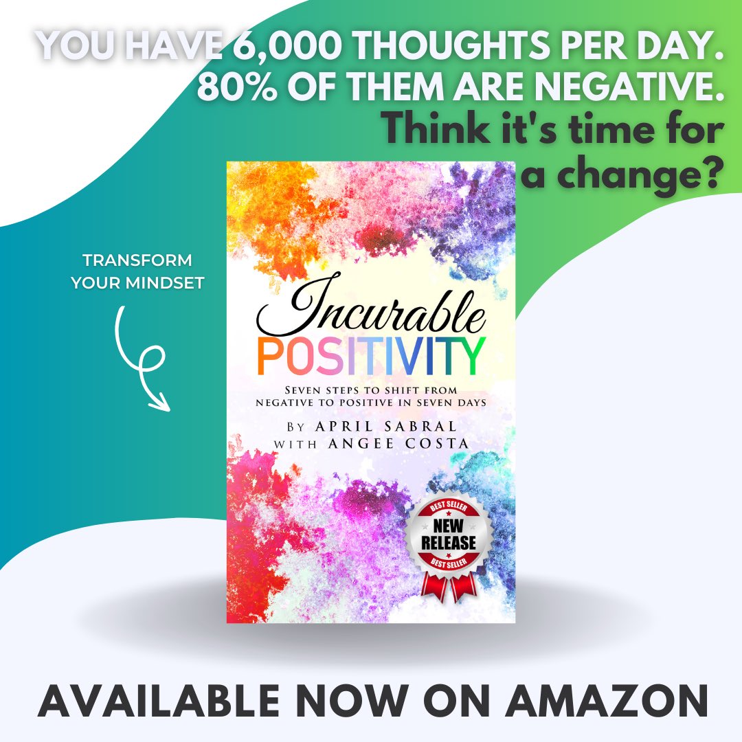 You have 6,000 thoughts per day
and 80% of them are negative. That's a scientific fact! Shift your mindset from negative to positive and let your thoughts do more for you. #IncurablePositivity is available on Amazon. #ScienceTwitter