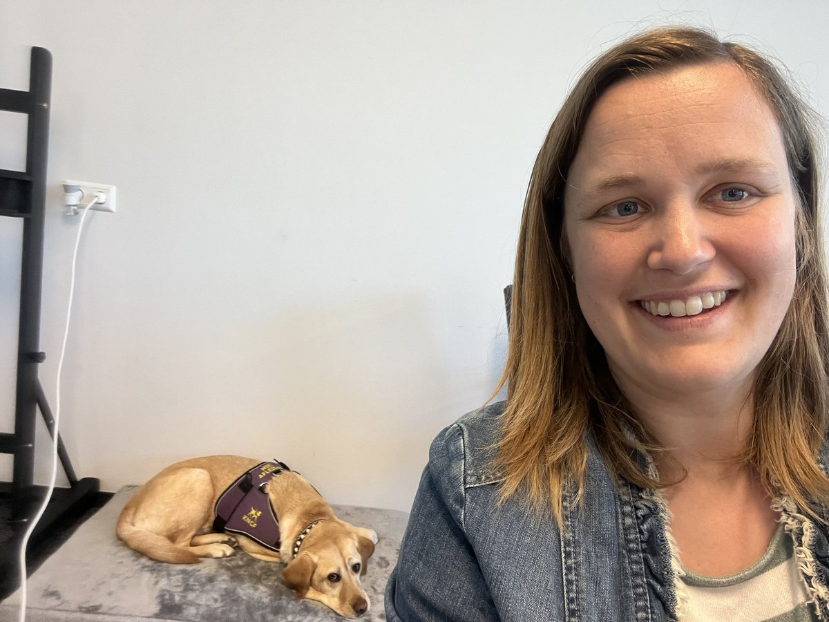 maykekikstra's tweet photo. Samen de training #participatiewet afgerond vorige week! #assistentiehond @KNGFGeleidehond #essieassi ook werkt Eske op mijn werk https://t.co/uLs0z6DvHe