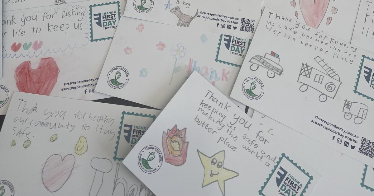 RegionCanberra's tweet photo. Good Shepherd Primary School's students have written almost 700 thank you cards for Canberra's first responders. See their touching messages here - and how you can show your appreciation on #ThankaFirstResponderDay 
https://t.co/WkF9szCjhB https://t.co/Gjsh9eprMk