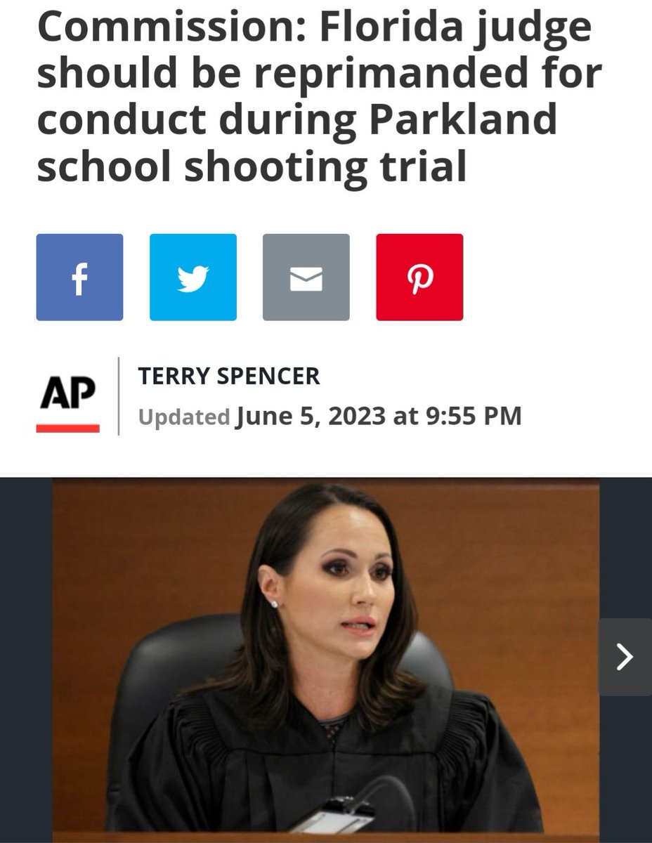 The Florida Judicial Qualifications Commission found that Judge Elizabeth Scherer violated several rules of judicial conduct during the trial of the Parkland shooter in her actions toward the defense  lawyers.

aol.com/news/commissio…

#Parkland #StonemanDouglas #DeathPenalty
