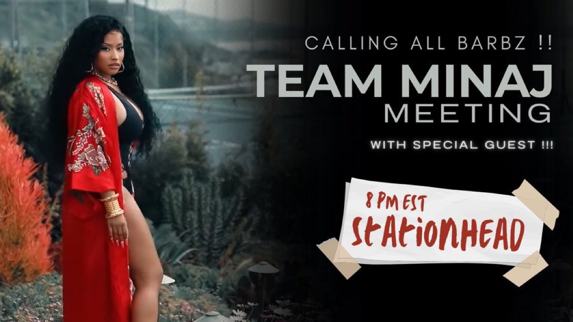 nickistreamteam's tweet photo. TEAM MINAJ MEETING! 🚨

➝ Time: 8 PM. EST. 

➝ Where: NST STATION (https://t.co/3gP6mX3Uzq) https://t.co/lHooPPIJRY