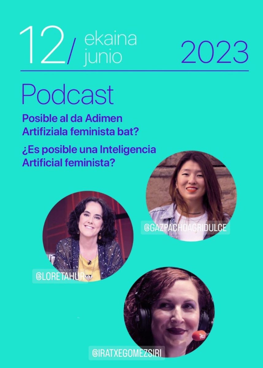 ¿Es posible un Inteligencia Artificial feminista? De eso y + hablaremos el 12/06 en @bat_tower @Gazpacho_Agri, <a href="/Ira_Siri/">Iratxe Gomez Casado</a> y la menda mientras grabamos podcast. Y porque ganamos mucho con piernas, ¿te vienes a escucharnos en directo y a tomar luego un trago? emakunde.euskadi.eus/pacto-pais/web…