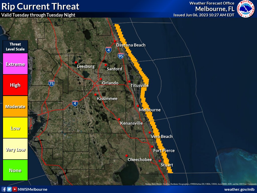heads up for anyone heading to the #beach  as a moderate threat of #ripcurrents is in effect for all of east central #Florida make sure to swim near a lifeguard. #ocean #wx
