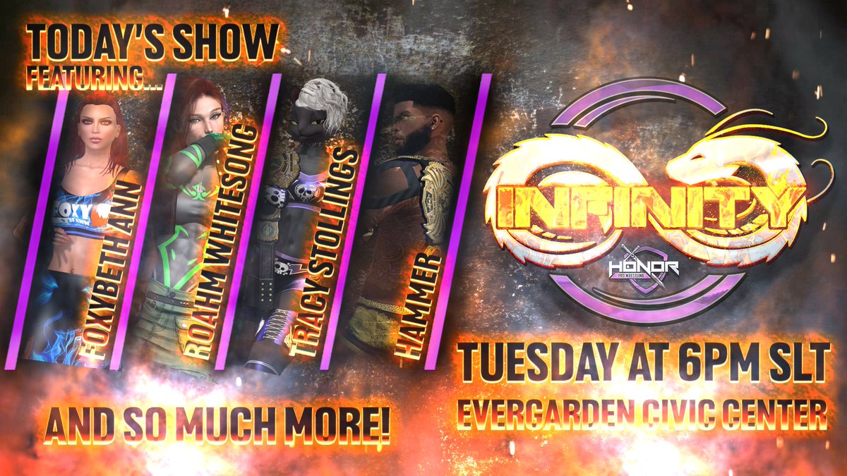 Honor Pro Wrestling is LIVE RIGHT NOW with TUESDAY NIGHT #INFINITY! 

So, what are you waiting for!? Log into @SecondLife and hit the link before you miss a moment of one of the fastest growing productions on the grid!

Landmark to the Event:
maps.secondlife.com/secondlife/Spa…