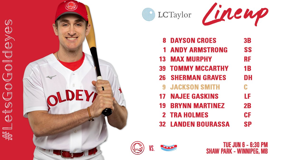 Winnipeg Goldeyes (@wpg_goldeyes) on Twitter photo Catcher Jackson Smith homered off Chicago ace Tyler Palm last Wednesday. He bats sixth in today's LCTaylor Licensed Insolvency Trustee Goldeyes lineup.
<a href="/winnipegtrustee/">LCTaylor Licensed Insolvency Trustee</a> | #LetsGoGoldeyes Catcher Jackson Smith homered off Chicago ace Tyler Palm last Wednesday. He bats sixth in today's LCTaylor Licensed Insolvency Trustee Goldeyes lineup.
<a href="/winnipegtrustee/">LCTaylor Licensed Insolvency Trustee</a> | #LetsGoGoldeyes