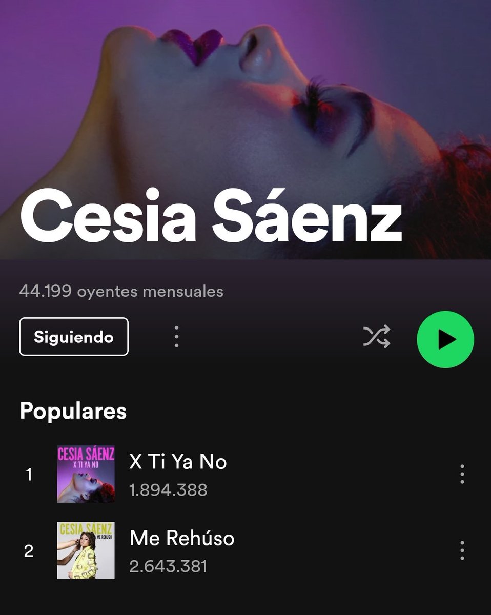 Cesia_updates's tweet photo. •ACTUALIZACIÓN SPOTIFY✅️
(24-Mayo-2023)

•X TI YA NO💜= aumentó ⬆️4,099 streams. 

•ME REHÚSO💚= aumentó ⬆️4,452 streams. 

•OYENTES MENSUALES👥️= disminuyeron ⬇️98

¡Sigue reproduciendo y compartiendo su música!
https://t.co/fZNB2X5maD https://t.co/jezbw1uQN7