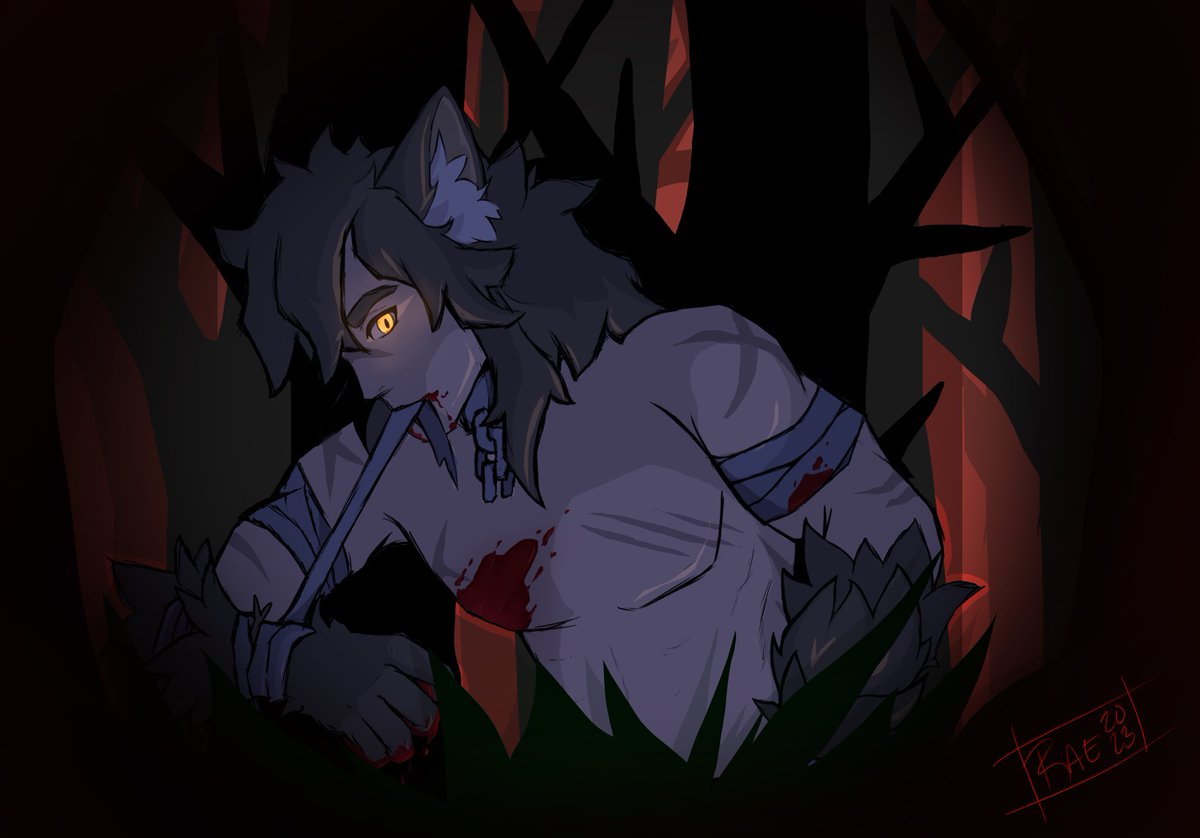 raewolfeart's tweet photo. Started this in February and just hadn’t gotten around to finishing it till now 😅 Enjoy some (very late) feral Basil, inspired by the 4Blood cover he and Ron did! 🐺🩸
#werework #4blood https://t.co/YbMZ8lJiZy