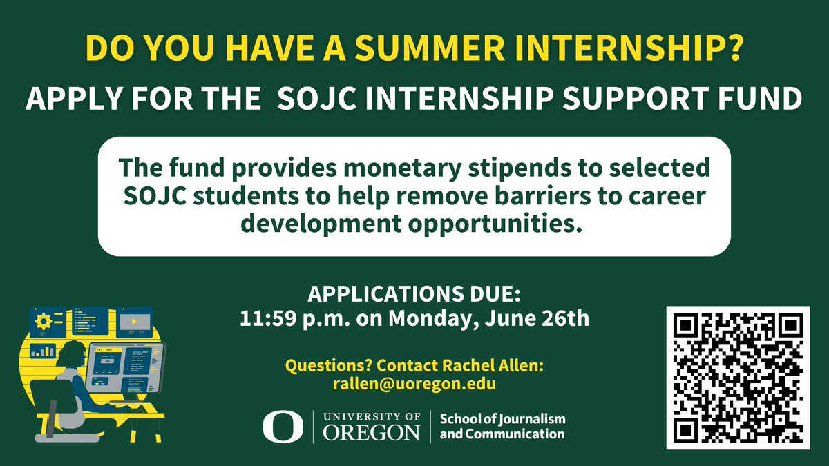 The <a href="/UOsojc/">UO Journalism & Comm</a> Summer Internship Fund is open for applications! Apply here: sojcstudent.uoregon.edu/undergraduate/…
#lifeasajstudent
