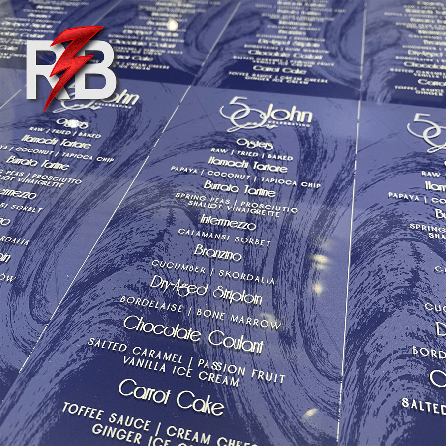 We are pleased to share with you the results of our most recent project, which was an incredible assortment of acrylic signs with custom printing for a celebration of a milestone anniversary. redboltlaser.com