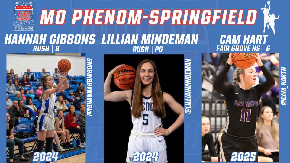 🚨I-35 Shootout Program Spotlight🚨 Pumped to have @MissouriPhenom-Springfield in Wichita as they prepare for a great July! Featuring a great mix of knockdown shooters & versatility! Check out Hannah, Lillian, Cam & the rest of this talented squad July 1-2 in Wichita!