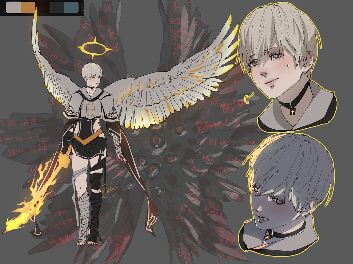 🔥9SERAPHIM🔥 His eyes, wing feathers, choker and halo glow a brilliant  gold his bandages conceal tattoos that he may use to call forth the gates  of heaven, hell and purgatory He wields, image size:1200x900