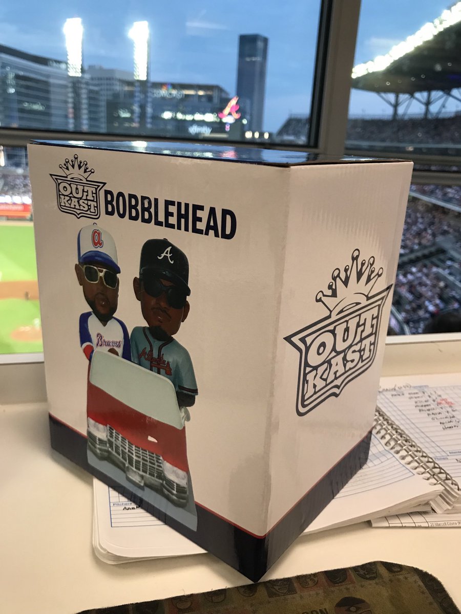 The greatest bobblehead in recent history. ATL’s own André 3000 and Big Boi rollin’ in a Cadillac. #OutKast #Braves