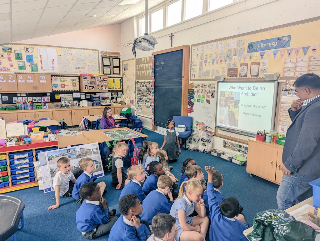 MrsStojanovic's tweet photo. Today, P1HS were lucky enough to be visited by Hamad as part of our #WorldofWorkWeek who told us all about his job as an architect! We heard about all the skills he needed and even had a go at our own architectural drawings! 🏘️✍️ @HarkinsMrs https://t.co/bcUmLGW85c