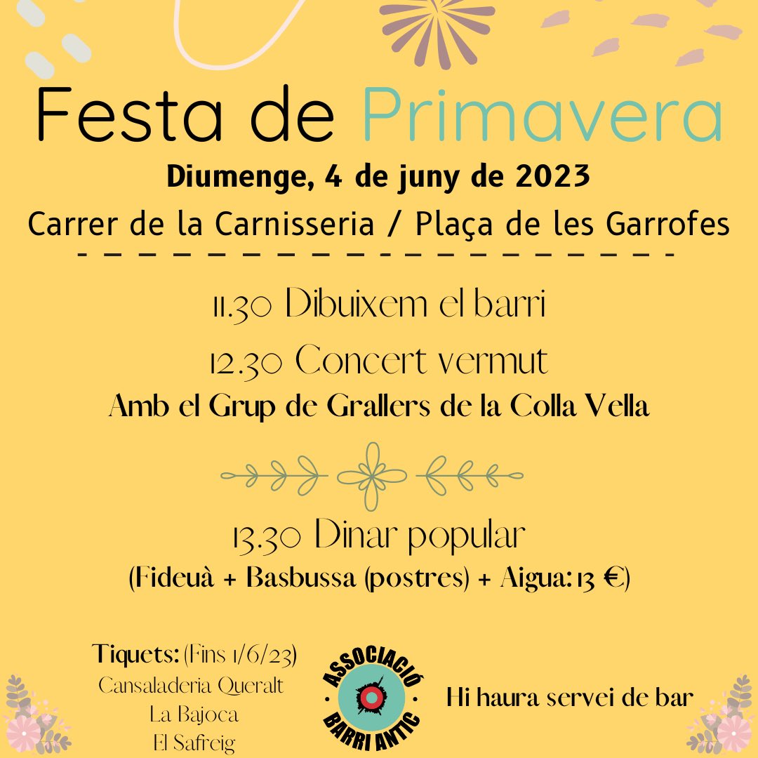 Us presentem els actes de la festa de primavera. T'esperem!

#SOMCENTREHISTÒRIC
#SOMVALLS
#VISITAVALLS
#FEMBARRI
<a href="/grallerscvxv/">Grallers Colla Vella</a> <a href="/vallscomunal/">La Comunalitat de Valls</a>