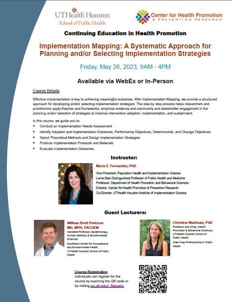 Maria_e_prof's tweet photo. Excited to be teaching #ImplementationMapping tomorrow for the first time as a short course!@UTHpromotion @UTH_Imp_Sci @UTHealthHouston https://t.co/qrGB7zmrzi