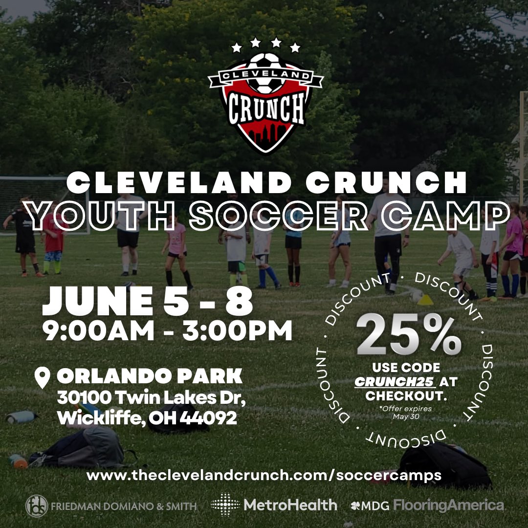 Get 25% off registration today through May 30 when you use the code CRUNCH25 at checkout! 👀

Sign up at 📲 
theclevelandcrunch.com/soccercamps

#crunchtime #cleveland #crunch #soccer #camp #youth #sports #ohio #soccercamp #summer #cle