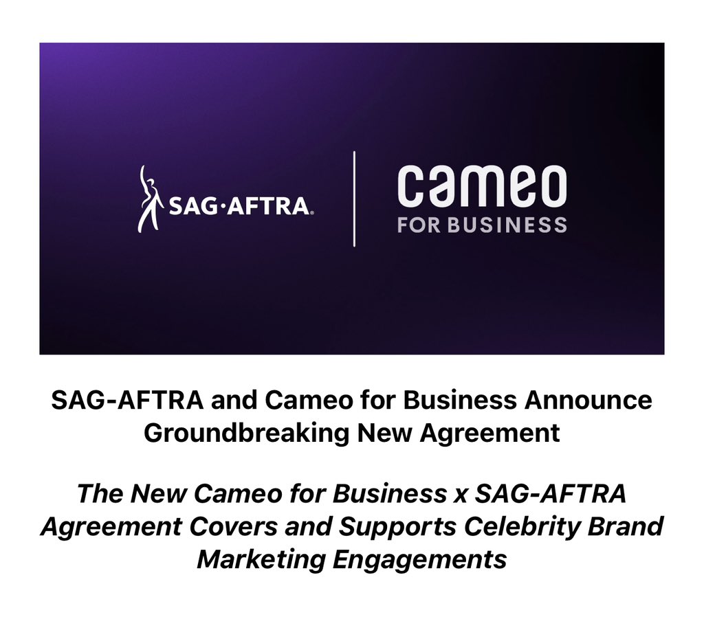 For those who want to know more about types of stuff my Union SAG-AFTRA does, they “organized this space,” which means they made a mutually beneficial deal with Cameo to make sure contributions are made to our Health & Pension plans (not personal messages, but when we do ads).