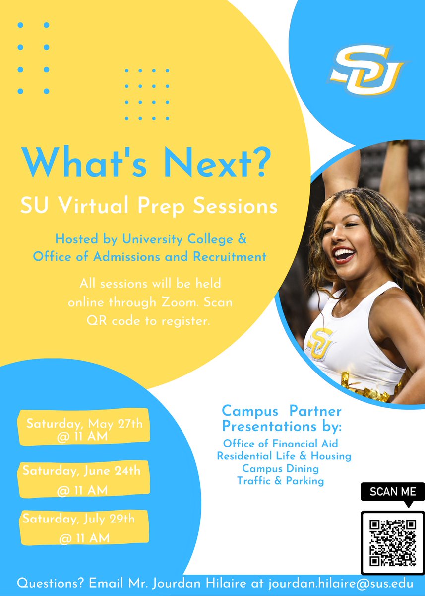 Hey Jags! The first virtual prep session is almost here! Hear from campus partners about reminders, updates, and other important info prior to attending orientation and the fall semester. Q&amp;A session will follow! Be sure to scan the QR code to register. #WeAreSouthern #HBCU