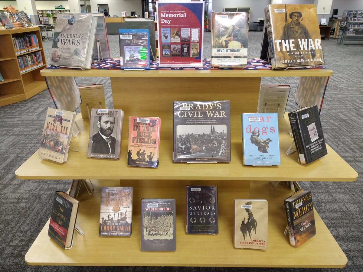 WashoeLibrary's tweet photo. Honor the fallen this weekend with a book from the #MemorialDay display at the #SierraViewLibrary. All @WashoeLibrary locations will be closed on Monday, May 29, in observance of the holiday. Visit the link for more info: https://t.co/C79c8EmUxC https://t.co/QOTU5Y9w0V