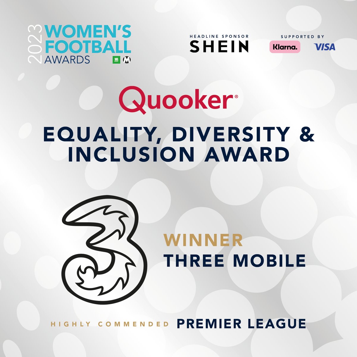 ⚽️ EQUALITY, DIVERSITY & INCLUSION AWARD ⚽️

We want to say a huge congratulations to the winner of our Equality, Diversity & Inclusion award Three UK 🏆

Thank you to our sponsor for this category Quooker UK