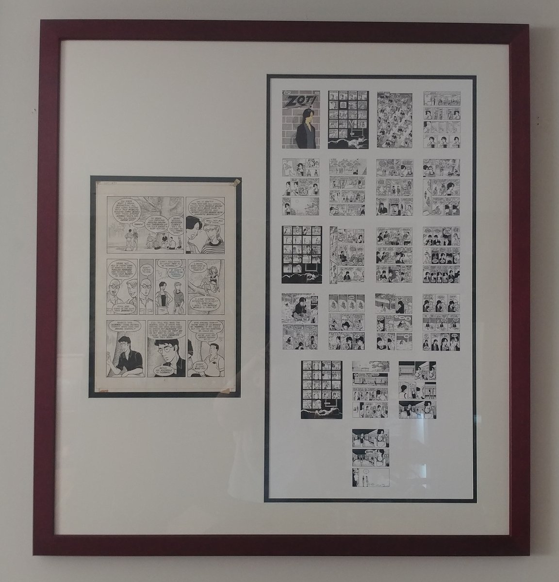 jeneralist1's tweet photo. I was fortunate enough, 3 decades ago, to buy a page of the original drawing for #Zot issue 33. 
@scottmccloud stood against #homophobia and other prejudices in a moving issue. Yesterday I got it back from the frame shop.

Happy #Pride, y'all. https://t.co/R3MIg0QupZ