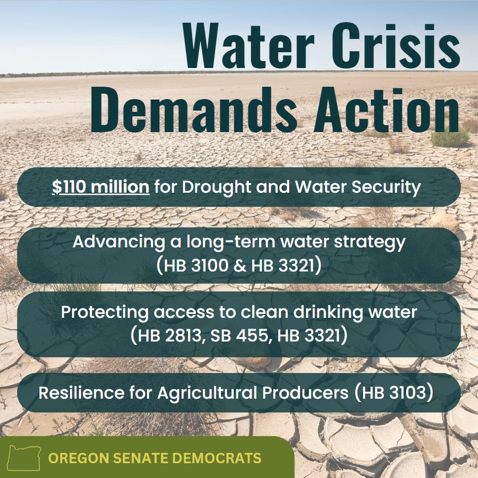 Oregon communities are struggling with drought and dwindling access to water supplies. That's why we're ready to invest $110 million to ensure a clean and safe water supply. Senate Republicans must return to the floor, so together we can protect the entire state's water security.