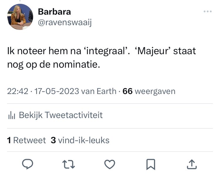 <a href="/MaudDiepeveen/">Maud Diepeveen-Veraar</a> <a href="/gemVeenendaal/">gemeente Veenendaal</a> Hij stond al even op de nominatie. Maar is het ‘maJeur’ of ‘masjeur’?