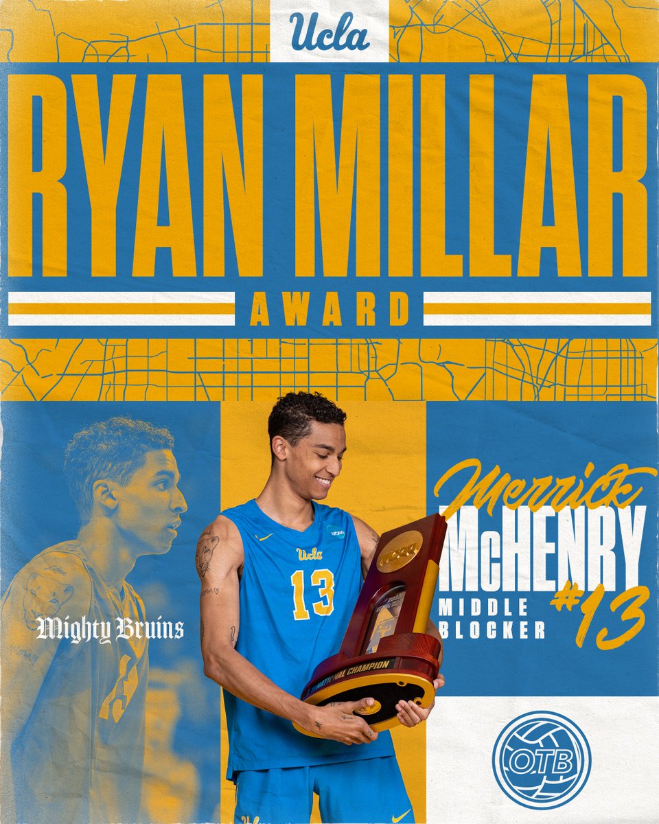 Congratulations to Merrick McHenry for his selection as the 2023 Ryan Millar Award winner as the nation’s top MVB middle attacker!  

McHenry led the nation with a .526 hitting %, was an AVCA 1st Team All-American and the MPSF Tournament MVP. #GoBruins

ucla.in/43rSkux