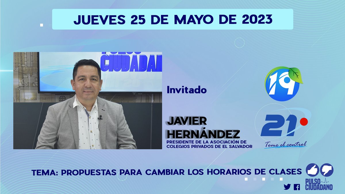 Esta noche en @CiudadanoPulso👍👎 conversaremos con: 🟩Javier Hernández, presidente de la Asociación de Colegios Privados. 🔵Tema: Propuestas para cambiar los horarios de Clases Nuestro WhatsApp 7869-6982 para que mandes tu opinión📲