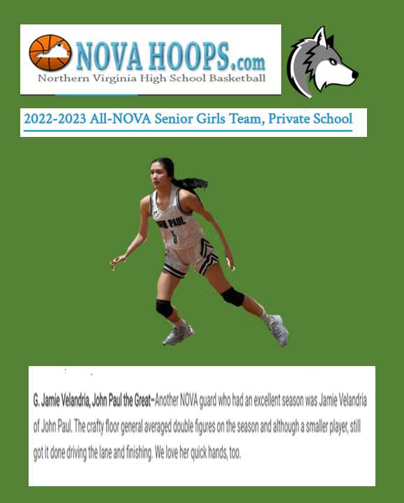 Our senior captain <a href="/2023Jamiepv/">jamiepv_2023</a> being named a reserve on <a href="/novahoopsCom/">Novahoops.com</a> 2022-23 All-NOVA Senior Girls Team, Private School. She had an incredible senior year and this is the cherry on top!  <a href="/Coachpalmer1968/">Donald Palmer</a> <a href="/CoachVelandria/">Neil Velandria</a> <a href="/crusher_bones/">Andrew Washington Jr</a> <a href="/Ricky59243381/">Coach Ricky M</a> #LetsGoLadyWolves