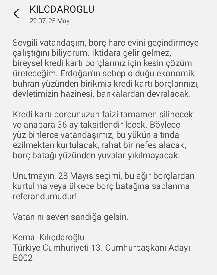 Suç duyurusu!
<a href="/kilicdarogluk/">Kemal Kılıçdaroğlu</a> benim iznim olmadan telefon numaramı ele geçirip mesaj atmıştır. Yer: İzmir 

Yasal haklarımı kullanacağım. <a href="/KVKKurumu/">KVKK</a> <a href="/rtukkurumsal/">RADYO VE TELEVİZYON ÜST KURULU</a> <a href="/TC_icisleri/">T.C. İçişleri Bakanlığı</a> <a href="/EmniyetGM/">Türk Polis Teşkilatı</a> <a href="/adalet_bakanlik/">T.C. Adalet Bakanlığı</a> <a href="/EmniyetIzmir/">İzmir Emniyet Müdürlüğü</a> <a href="/izmirdecevirme/">Izmir Çevirme Radar</a> <a href="/izmirgibiyiz/">izmirgibiyiz 🇹🇷</a> #Secim2023  #İkinciTur #Erdogan