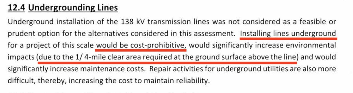 This is from a TEP filing on the Irvington Loop. It says a "1/4-mile clear area [is] required at the ground surface above the line."

How does TEP propose to underground new lines in Tucson if this is actually a requirement?