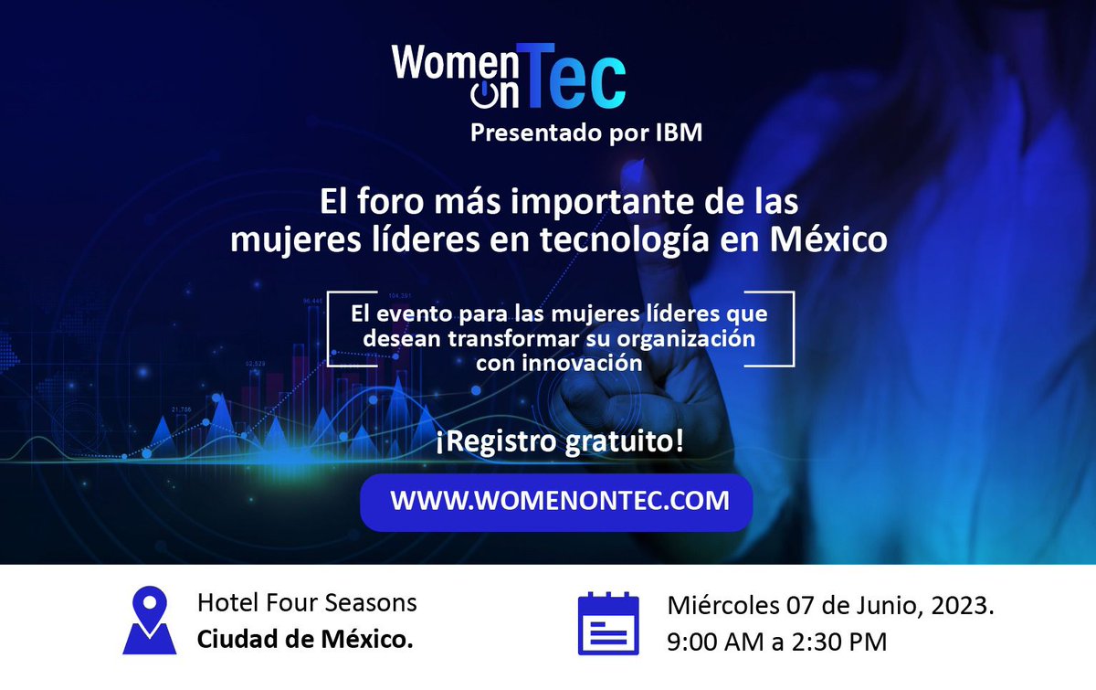 Te invitamos al 2do Women on Tec (WOT), espacio exclusivo para que mujeres líderes de las mejores compañías de México, descubran cómo la innovación está transformando a las organizaciones.🗓️ 7 jun 23 | 9 am. | Hotel Four Seasons. CDMX Registro: womenontec.com