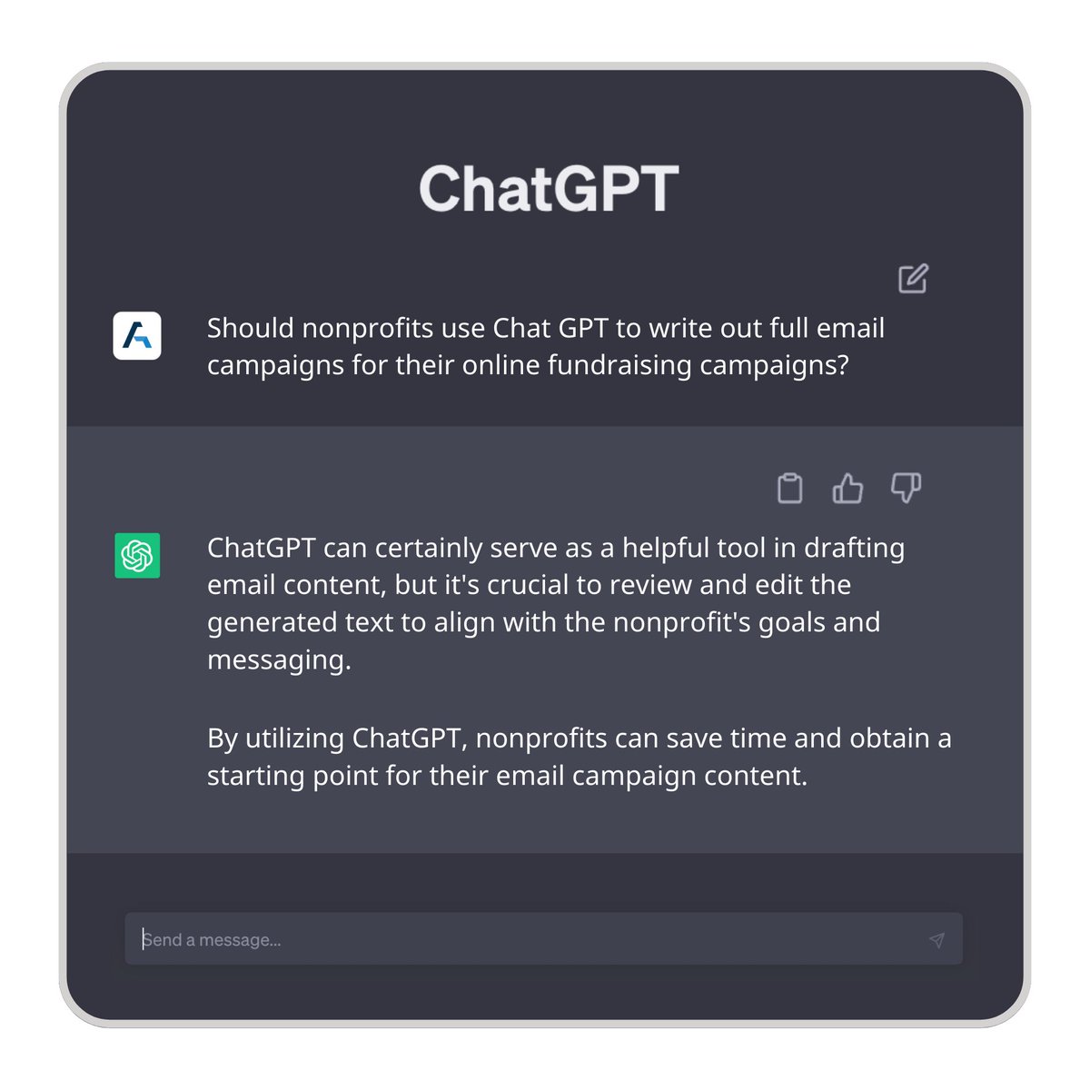 AI is only as effective as the prompts you put in. Writing emails for an online fundraiser campaign is much more than plugging in “write me a launch email for a raffle happening on *insert date here.*”

Feeling a little lost? We can help.

ow.ly/UtJv50Oxa8B