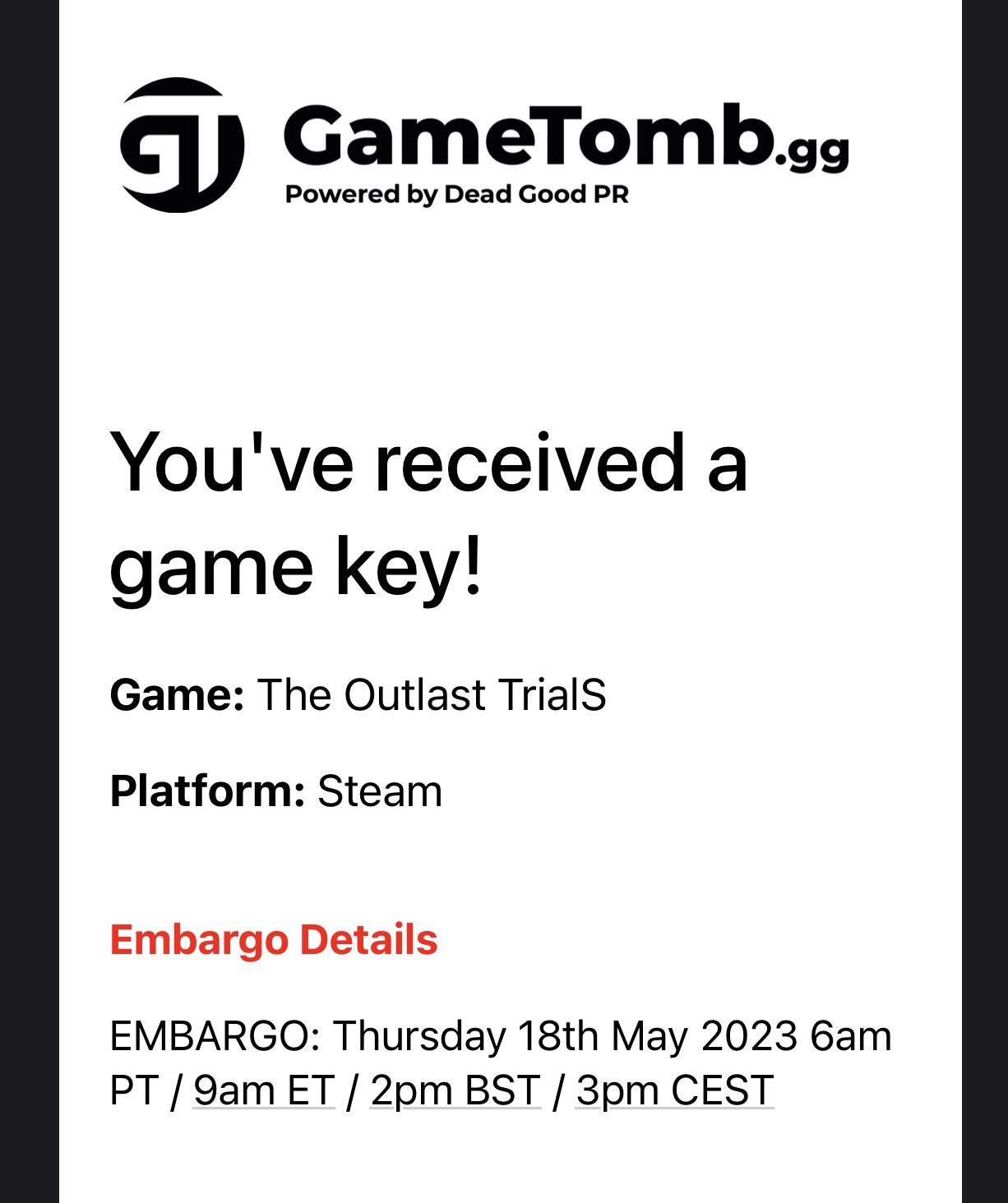 Mz_Flexx on X: Got my outlast trials key today too! Let's gooooo!!!   / X